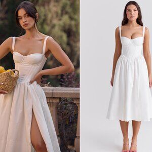 HOUSE OF CB 'Kelly' White Corset Midi Sundress NWOT